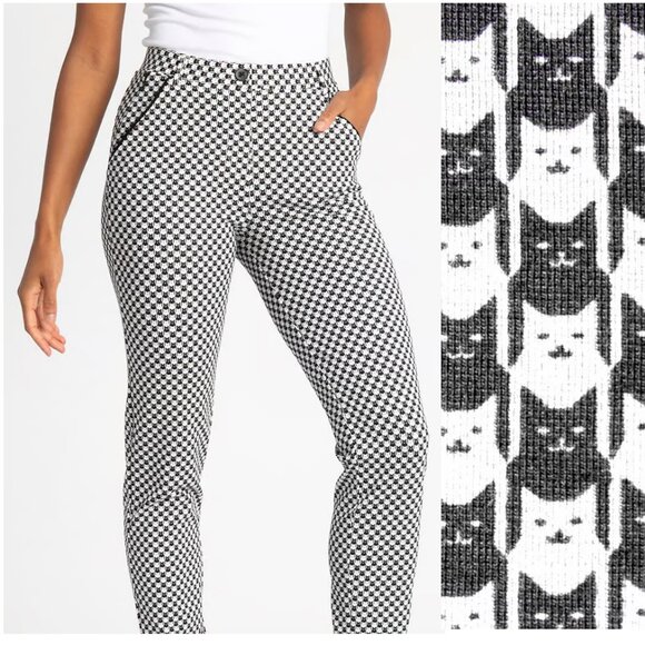 Betabrand Pants - Betabrand Straight Leg Chino Dress Yoga Pants Catstooth Cat Print Size Small
